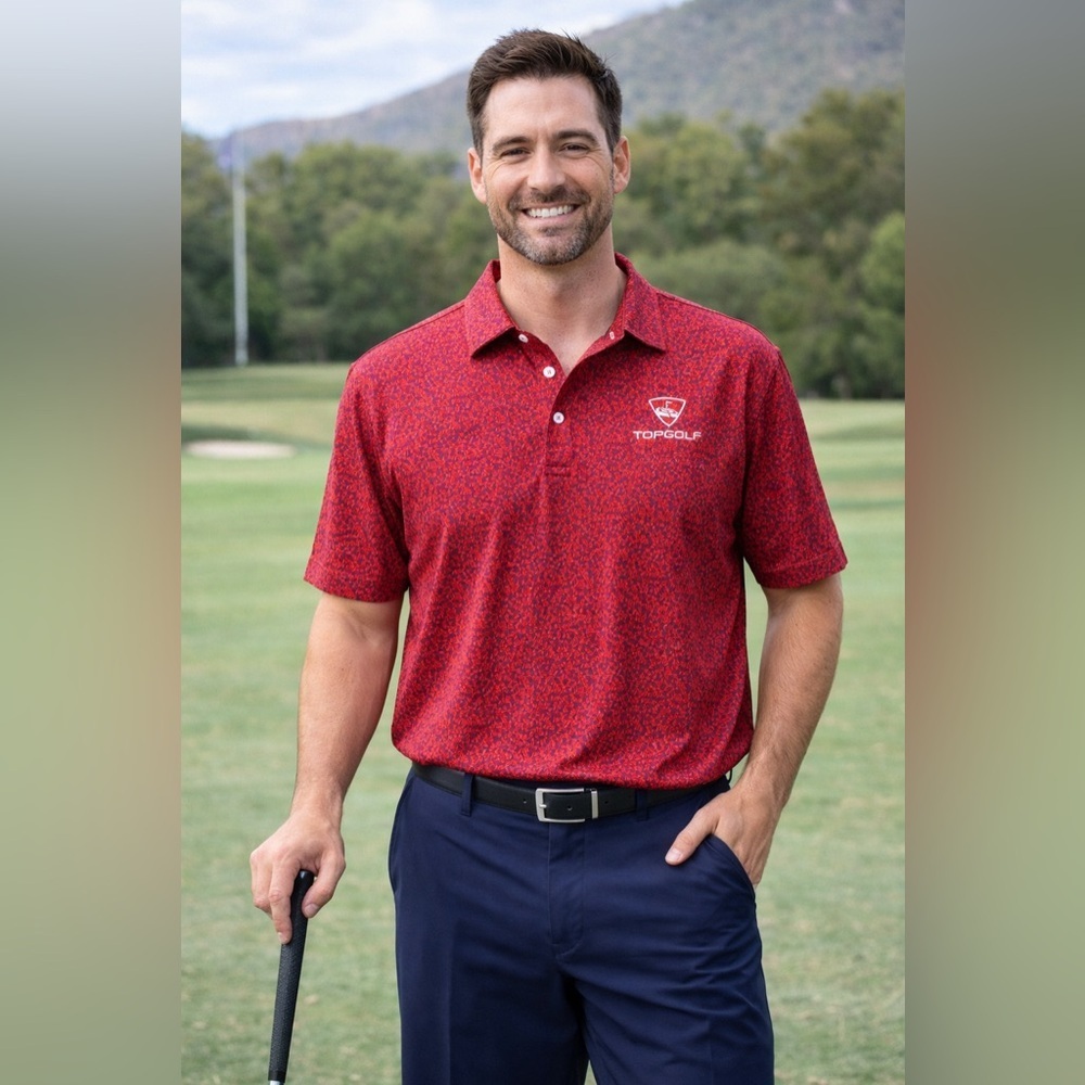 Topgolf Red Geometric Performance Polo Shirt